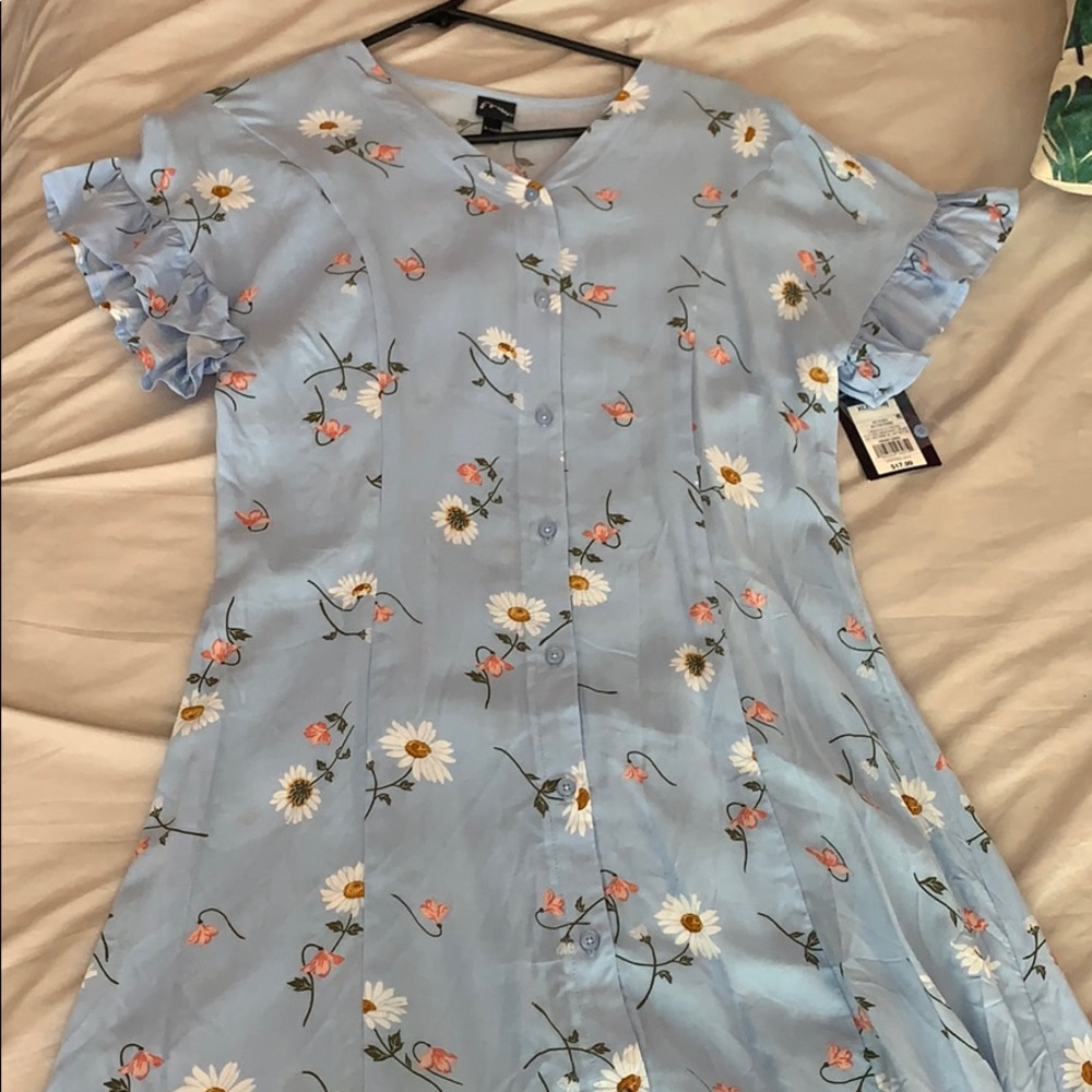 Light Blue with flowers and Ruffle sleeves